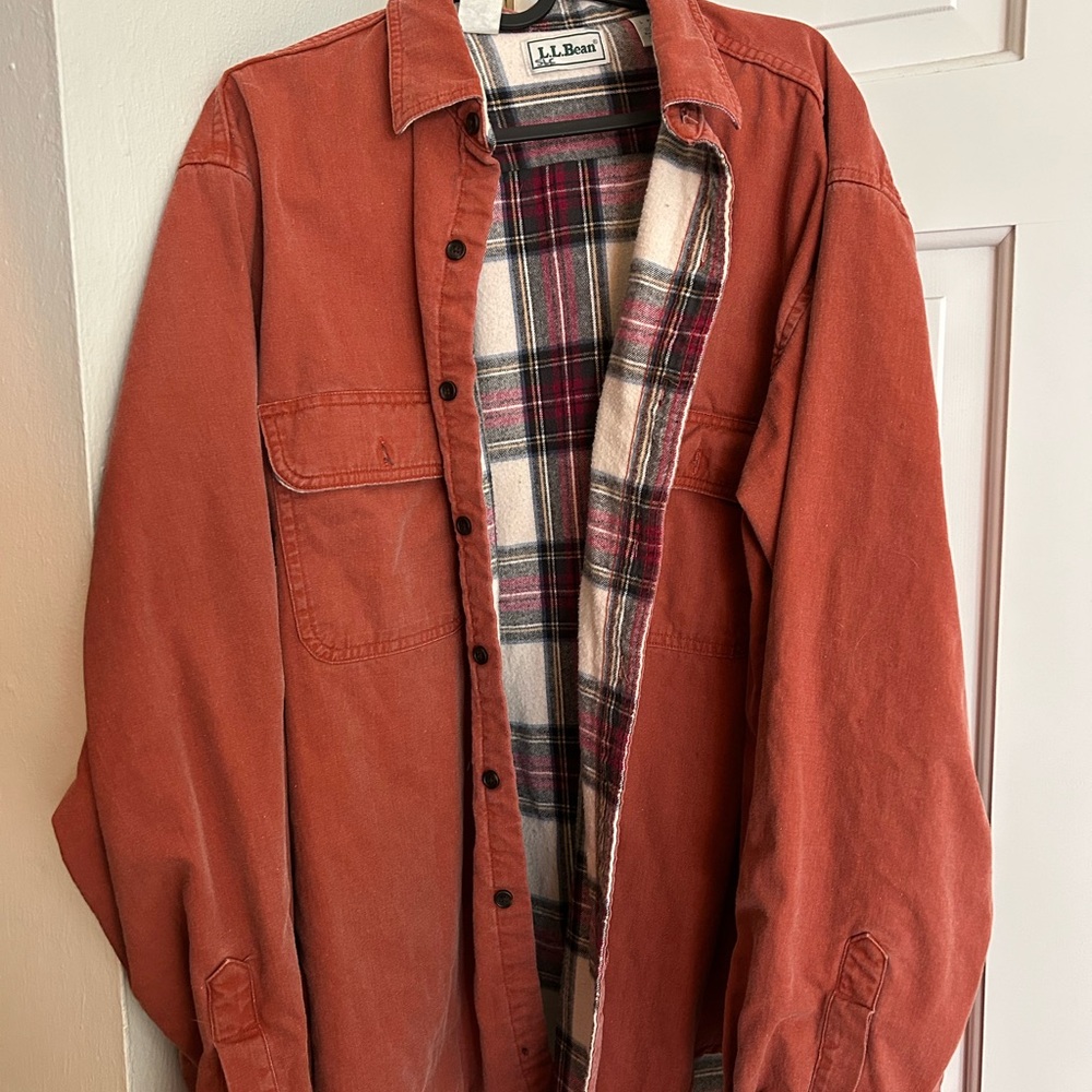 L.L. Bean Rust Orange Flannel-Lined Shirt Jacket